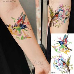 Tattoos Colored Drawing Stickers Colored Rose Fashion Feet Temporary Tattoos For Women Adult Hummingbird Sunflower Fake Tattoo Body Art Washable Tatoos StickerL2