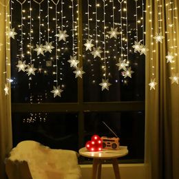 Christmas Decorations 3.2M Christmas Snowflakes LED String Lights Flashing Fairy Curtain Lights Waterproof For Holiday Party Wedding Xmas Decoration 231127