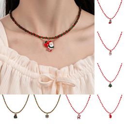Pendant Necklaces Luxury Christmas Necklace For Women Bead Chain Santa Claus Tree Bells Snowman Party Jewellery Accessories Gift