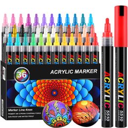 12pcsWatercolor Brush Pens Permanent Acrylic Paint Water Based Marker Pen Medium Tip Premium Graffiti Markers for Kids Rock Wood Mugs Fabric P230427