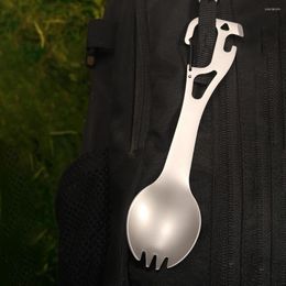 Dinnerware Sets 5 In 1 Outdoor Titanium Spoon Camping Tableware Bottle Opener Picnic Dinner Spork Fork For Travel Backpacking