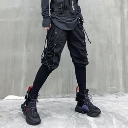 Pants Sides Drawstring Weaving Techwear Harem Pants Men Harajuku Hip Hop Skinny Pants Goth Punk Street Joggers