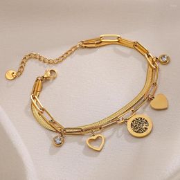 Charm Bracelets BUY 316L Stainless Steel Gold Color Multilayer Tree Of Life Bracelet For Women High Quality Temperament Jewelry Gifts