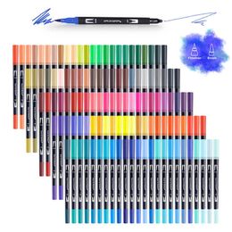 Pens Watercolour Markers Brush Pen Dual Tip Fineliner Drawing for Calligraphy Painting 12/48/60/72/100/132 Colours Set Art Supplies P230427