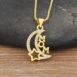 Pendant Necklaces Nidin Light Luxury Star Moon Mom/Love Letters Necklace Shiny Zircon Initial Chain Neck Jewellery Gift For Mothers Day