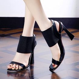 Sandals Designer Knitted High Heels Women Summer 2023 Square Toe Thick Heeled Woman Sexy Slingbacks Black Party Shoes