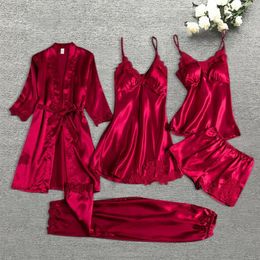 Womens Sleepwear Leepwear 542PCS Pajama Set Satin Lace Patch Work Bril Wedding Evening Dress Artificial Silk Home Clothing 231128