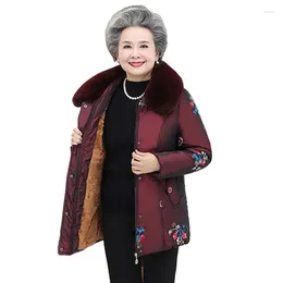 Women's Trench Coats Middle-aged And Elderly Winter Fleece Cotton-padded Jacket Printing Fashion Granny Instal 60-80-yearold Motherin-law