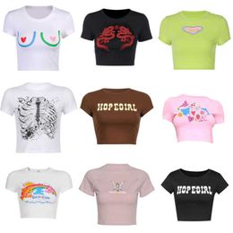 Women Clothing Designer T Shirt Top 2023 Summer Casual And Versatile Slim Fit Navel Exposed Letter Print Different Patten Shirt Short Sleeve Tee