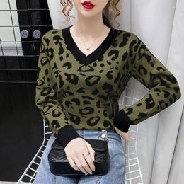 Women's Sweaters Clothing Loose Pullovers O-neck Long Sleeve Leopard Printing Casual Streetwear Undercoat Office Lady