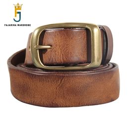 Belts FAJARINA Men's Retro Cowhide Leather Brass Pin Buckle Metal Belt Top Quality Solid Pure Cow Skin Belts Men 3.3cm Width N17FJ882 231128