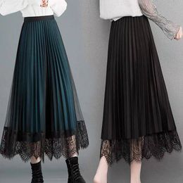 Skirts Vintage Lace Gauze Women's Skirt Spring Elegant Fashion Floral Loose Midi High-waisted Skirts Female Clothing 230428