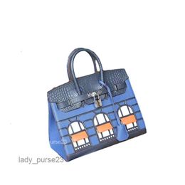 Lady Tote Classic Bag Top Quality Bags House 2023 h Family Palm Print Crocodile Skin Color Matching Small Houses Fashion Portable