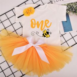 Rompers Baby Girl 1st Birthday Tutu outfit Bee Tutus Girls Party costume Toddler Po Props Cake Smash 230427