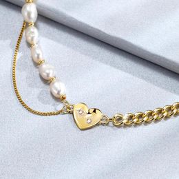 Chains Fashion Simple Necklace Pearl Necklaces Heart Pendent Golden Women Jewellery Ins Korean Style Cubic Accessories