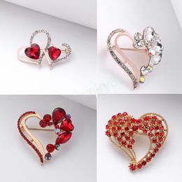 Exquisite Heart Shape Brooches Women Ladies Romantic Elegant Red Rhinestone Crystal Brooches Pins Clothes Accessories Gifts