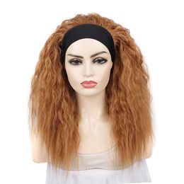 Wig female ice silk hair with wig head set corn perm long curly hair chemical Fibre wig