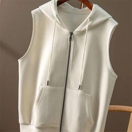 Vests Hooded Sweatshirt Vest Jacket Women Casual Pocket Sleeveless Chaleco Mujer Spring Autumn Fashion Solid Zipper Waistcoat Female