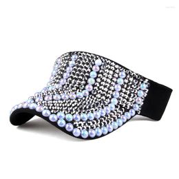 Ball Caps Spring And Summer Empty Top Hat Full Of Diamond Inlaid Baseball Cap Women's Pearl Outdoor Sun Visor