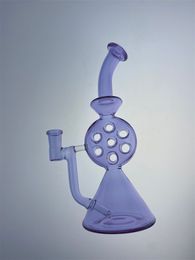 Glass hookah 10 inch height arond purple cfl Colour 3 holes perk 14mm joint smoking pipe oil rig factory outlet