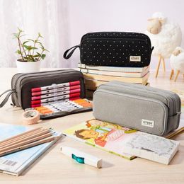 Double Sided Pen Bag Pencil Case Special Macaron Colour Dual Canvas Pocket Storage Pouch Stationery School Travel SCBD06