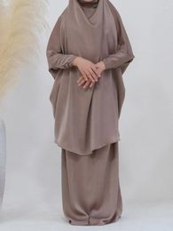 Ethnic Clothing Muslim Ramadan Eid Suit Hijab Batwing Sleeve Abaya And Skirt Jalabiyat Solid Moroccan African Islamic Modest Casual