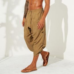 Pants Baggy Beach Harem Pants Cotton Yoga Capri Trouser Loose Drawstring Sweatpants Pockets Boho Men's Aladdin Vikings Pirate Costume