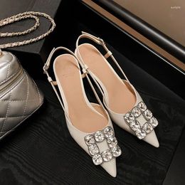 Dress Shoes Generous Drill Buckle Fairy Style Pointed Toe Women Sandals Fashion Designer Diamond Decoration Chunky Heel