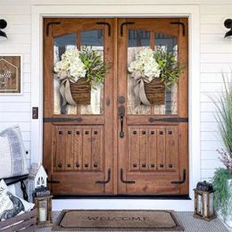 Decorative Flowers Wreath White Fresh Hydrangea Door Hanger Basket Garland Simulated Rattan