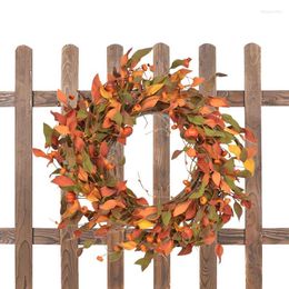 Decorative Flowers Halloween Wreath Pumpkin Decor 19.7in Fall Front Door Wreaths With Artificial Leaf Pinecone Outdoor Hanging Ornament