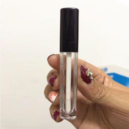25ml Empty Square Lip Gloss Tube Plastic Clear Lipstick Lip Balm Bottle Container with Lipbrush Black Cover for Travel and Home Use Bgvfc