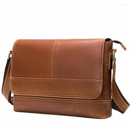 Briefcases Genuine Leather Men's Messenger Bag Vintage Shoulder Bags For 13.3 Inch Laptop High Quality Male Crossbody