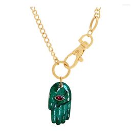 Chains Femme Gorgeous Rhinestone Gift Layered Party Palm Arm Hand Pendant Charm Natural Green Malachite Stone Short Necklace Bijoux