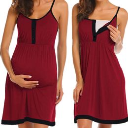 Maternity Dresses Maternity Suspender Nursing Dress Pregnancy Button Baby Shower Breastfeeding Lactation Dress Summer Casual Pleat Dress Nightgown 230428