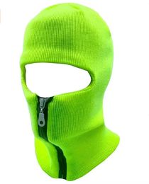 Cycling Caps Masks 2 layers winter100 Acrylic Thermal reflective ski face balaclava beanie hat with zipper 231128