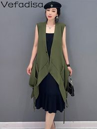 Parkas Green 2023 Spring Summer New Nordic Fashion Trend Sleeveless Vest Medium And Long Coat Casual Women Black Vest Korean ZY137