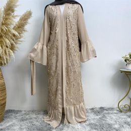 Ethnic Clothing Women Muslim Sequinde Loose Chiffon Long Sleeve Lace-up Robe Morocco Evening Abayas Dubai Gowns Cardigan Vestiods