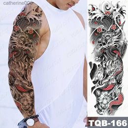 Tattoos Coloured Drawing Stickers Large Size Waterproof Temporary Tattoo Stickers Prajna Demon Koi Dragon Flash Tatoo Man Body Art Transferable Fake Sleeve TattoL2