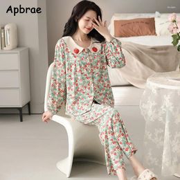 Women's Sleepwear Pyjamas Autumn Winter Faux Cotton Long Sleeves Cardigan Pijamas Lapel Women Pyjamas Strawberry Print Loungewear