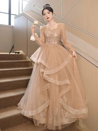 Celebrity Mother Of The Dresses Pearls Beaded Neck Tulle Long Sleeves Draped Sweep Train Party Formal Evening Gowns Bride Elegant Graduation Dress 403