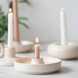 Candle Holders Ceramic Holder For Pillar Taper White Pottery Candlestick Wedding Decoration Table Decorative