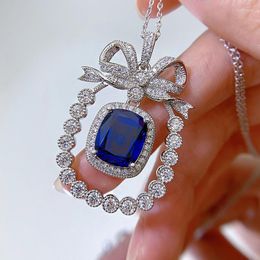 Chains 2023 925 Silver Necklace Sapphire 10 12 Pendant For Women With European And American Luxury Inlay Live Broadcast