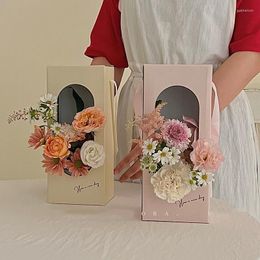 Gift Wrap 5pcs Oval Window Flower Box Goddess Day Mini Bundle Pink Packaging Shop Floral Handheld Paper Bag