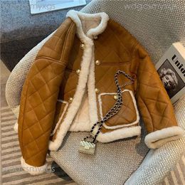 Doudoune Women's Wool Blends Winter Coats Women Thick Sheepskin Coat Faux Lamb Fur Leather Jacket Motorcycle Jacket Coat Streewear Loose Retro Jacket