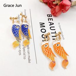 Backs Earrings Top Quality Big Carp Fish Clip On No Pierced For Women Party Prom Charm Jewellery Korea Style Bijouteie