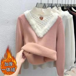 Women's Sweaters Half Turtleneck Velvet Sweater Women Pullover Thick Warm Winter Fleece Ladies Knitwear Sweater Plush Long Sleeves Jumper Tops 231127