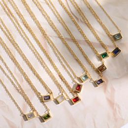 Pendant Necklaces Ins Stainless Steel Square Birthstone Zircon Necklace For Women 12 Zodiac Fashion Jewelry Gift