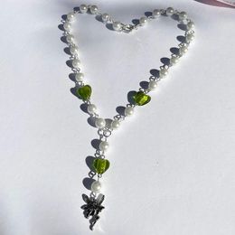 Chains Green Fairy Hand Beaded Glass Pearl White Rosary Chain Necklace Garden For Cute Funky Party