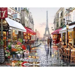 DIY Oil Painting By Numbers Pairs Flower Street 5040CM2016 Inch On Canvas For Home Decoration Kits Unframed9589480