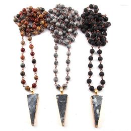 Pendant Necklaces Fashion Bohemian Tribal Jewellery 6mm Semi Precious Rosary Chain Natural Druzy Arrowhead Ethnic Necklace